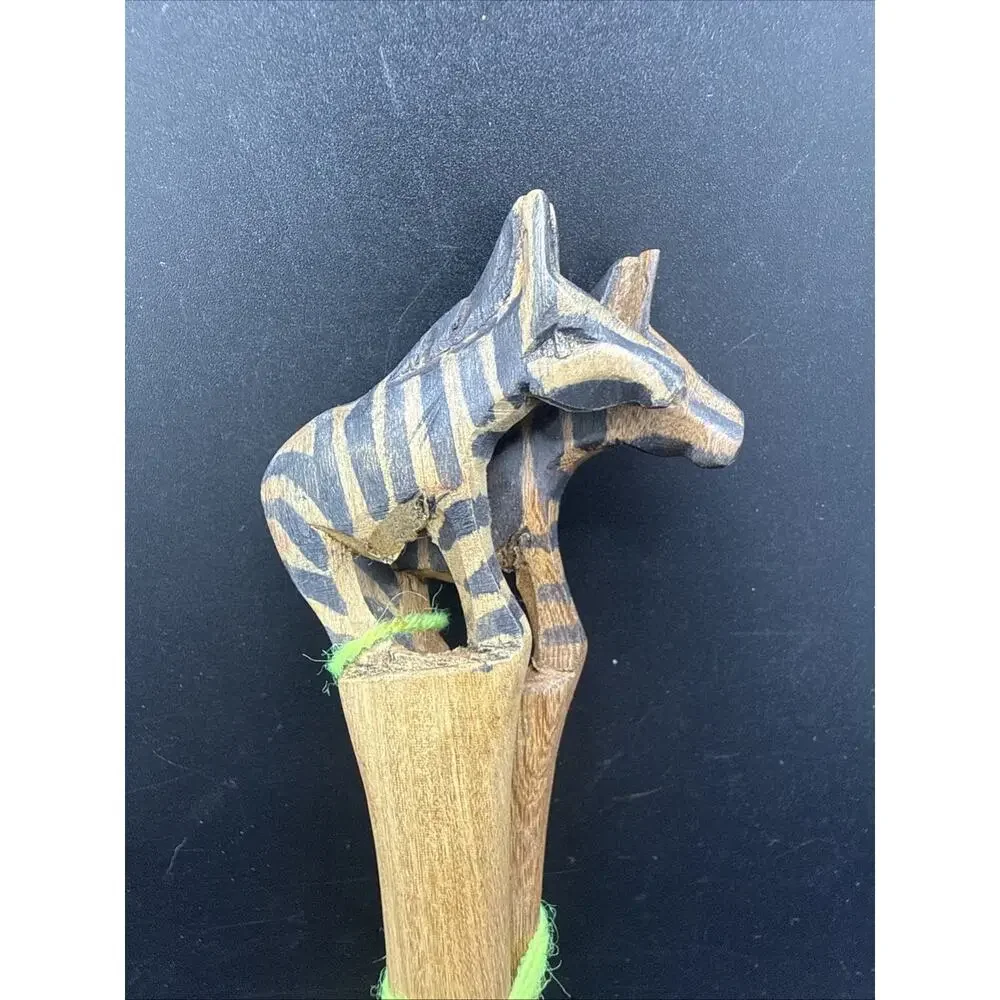 Vintage Hand Carved Zebra Wood Salad Serving Spoon Fork Set Safari Teak Decor